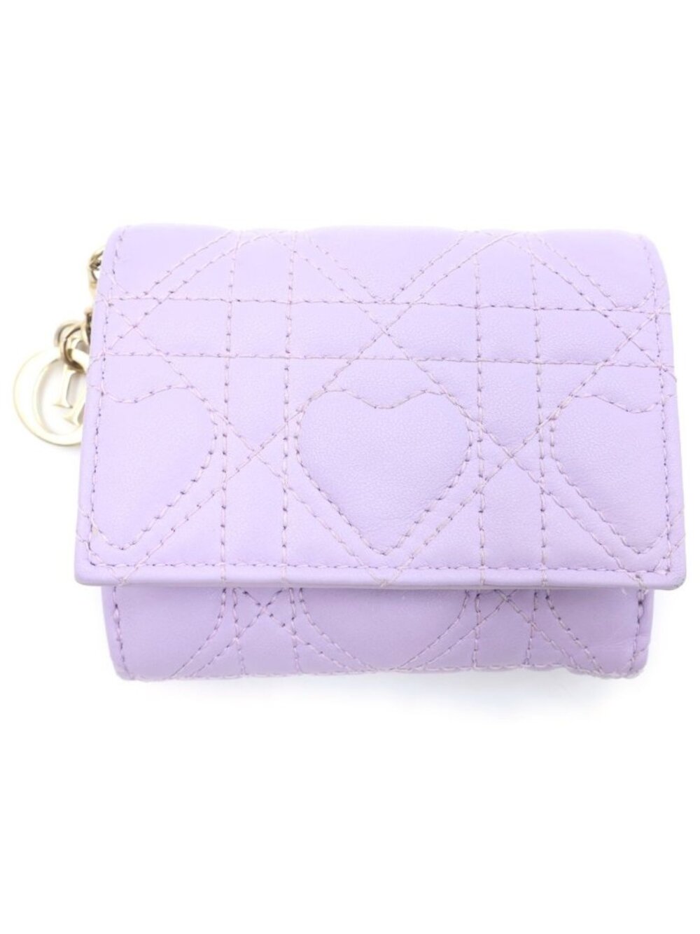 Dior Lady Dior Lotus Wallet Compact Trifold Light Purple Lambskin Gold